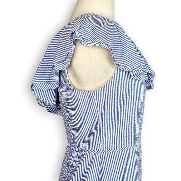 J. Crew One Shoulder Ruffle Seersucker Dress in blue size 10 NWT - Picture 9 of 15